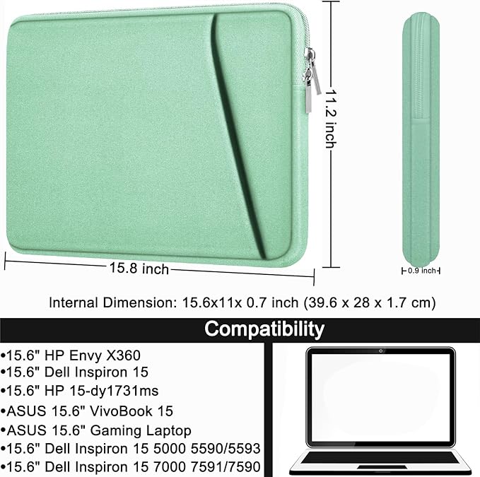 Askuko Laptop Case, Shockproof Protective Computer Sleeve Cover, Handbags Portable Laptop Bag for 15.6 inch HP Dell Asus Lenovo Notebook Computer with Front Pocket, Light Blue