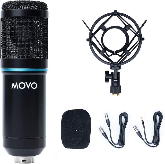 Movo PC-M6 Universal Cardioid Condenser Microphone with XLR and 3.5mm, Shock Mount, and Windscreen - Perfect for Podcasting, Live-Streaming, Gaming, Remote Work