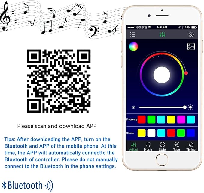 LIVE4COOL RGB/RGBW LED Bluetooth Controller RGB LED Strip Light Controller Phone APP Control for 5050 3528 RGB LED Strip Lights (Suitable for iOS & Android System)