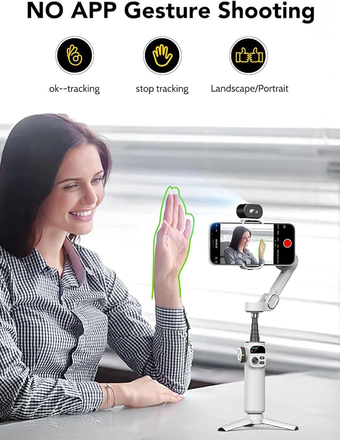 AOCHUAN Gimbal Stabilizer for Smartphone,NO APP Tracking,20CM Extension Rod,Face & Object Tracking stabilizer for iPhone & Android,3-Axis OLED Gimbal for Video Recording-AOCHUAN Smart X2AI Black