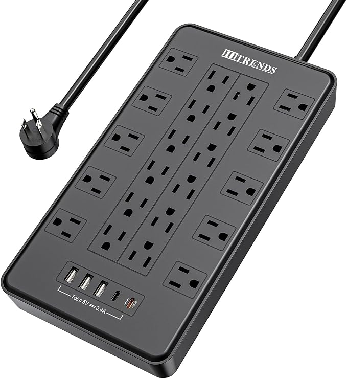 HITRENDS Power Strip with USB C, Surge Protector Power Strip with 22 Outlet & 3 USB A Ports & 2 USB C Port, 1875W/15A Multiplug with Flat Plug, 6 Ft Extension Cord for Home Office