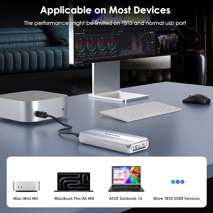 WAVLINK 40Gbps M.2 NVMe Enclosure Compatible with MacBook/Mac mini M4/M3/M2/M1, SSD Enclosure for TBT4/TBT3/USB4/USB3.2 and More, Supports 2230/2242/2260/2280 B+M/M-Key PCIe SSD, Built-in Fan Cooling