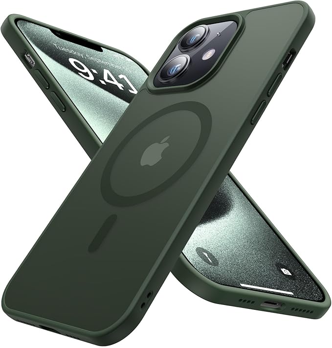 Magnetic for iPhone 12/iPhone 12 Pro Case,[Compatible with MagSafe][Military-Grade Drop Protection][Anti-Yellow]Shockproof Translucent Matte Cover for iPhone 12/12 Pro Phone Case,Forest Green