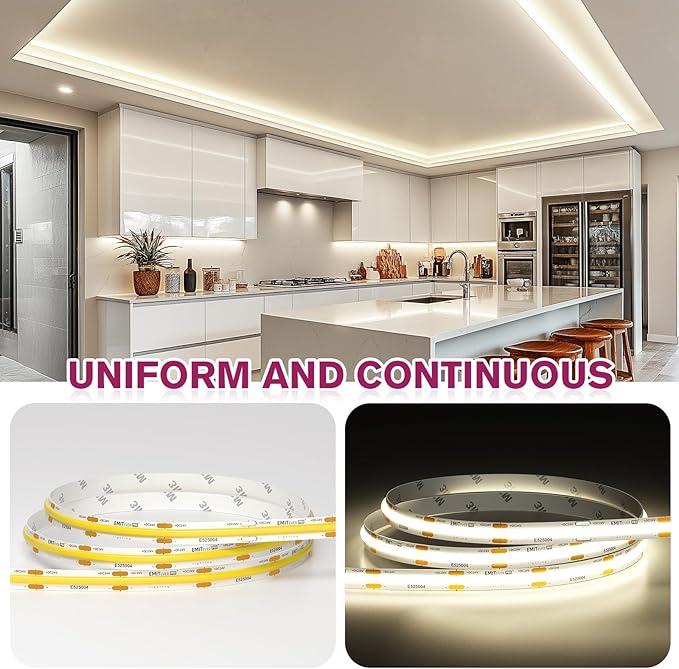 EMITEVER COB LED Strip Lights Neutral White, 4000K Tape Light Premium High Density, DC 24V, 360+Lumens/ft, 5120LEDs/Spool,Ra 90+,32.8ft/10m,UL Listed 5 Year After-Service(Power Supply Sold Separately)
