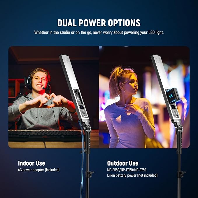 NEEWER Upgraded LED Video Light Stick & 2.4G Remote Kit, 2 Pack Handheld Dimmable 3200K~5600K CRI97+ Video Lighting with Stands/Filters/Bag for YouTube Video Recording Photography Gaming, BH20B Silver