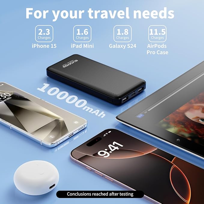 2 Pack Portable Charger, Slimmer 10000mAh Power Bank, USB C in&Out Fast Charging Battery Pack, External Portable Power Bank for iPhone 16 15 14 13 12 Tablet Headphones Samsung S23 S22 Pixel etc