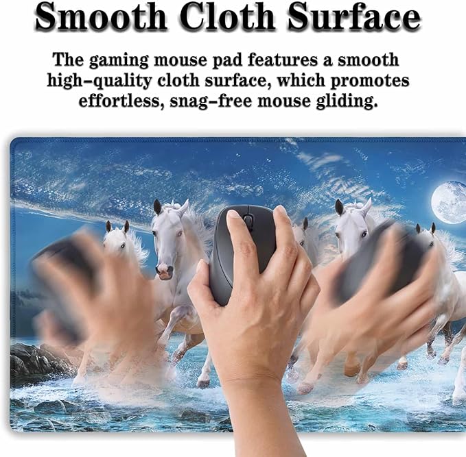 Extra Large Mouse Pads Horses Running, Gaming Mouse Pad Computer Mat, Desktop Computer Mat Non-Slip Rubber Base Waterproof with Stitched Edges, 35.4 X 15.7 inch for Work/Game/Office/Home