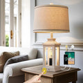 G-SAFAVA 23.75" Retro Farmhouse USB C+A Ports Table Lamp with 3 Way Dimmable Touch Control White Nightlight Vintage Modern Lamp for Living Room Bedroom with 2 Light Sources