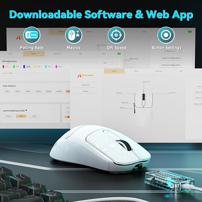 ATTACK SHARK V5 Wireless Gaming Mouse with 42000 DPI -PAW3950 MAX Sensor -55g Ultra-Lightweight-Nordic 52840 MCU,Wired/BT/2.4GHz Wirelss Programmable Mouse for PC/Mac (White Sticker)