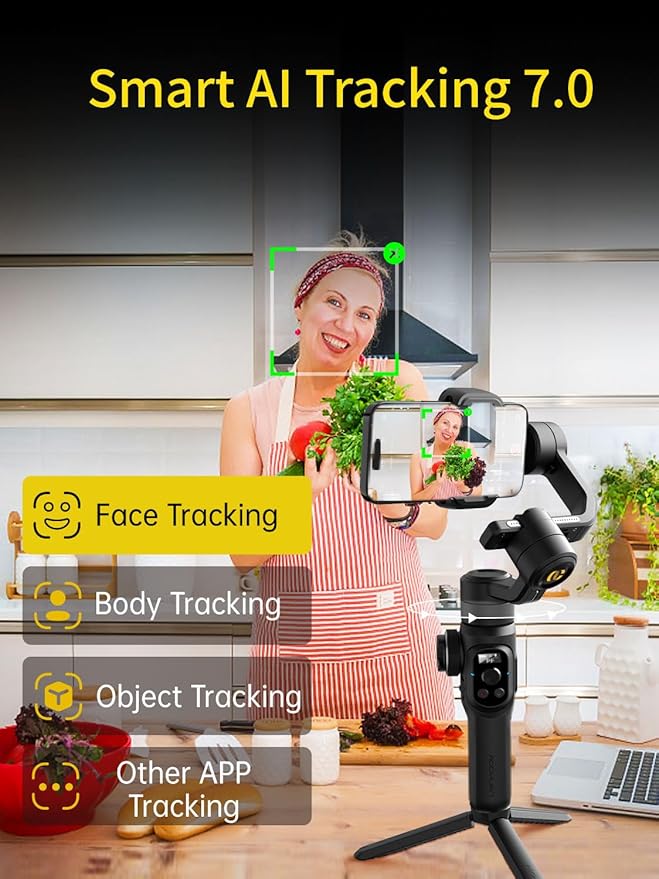 AOCHUAN Gimbal Stabilizer for Smartphone, 3-Axis Industry-Standard Gimbal w/360°Rotation, Phone Stabilizer Built-in Extension Rod, Professional Gimbals w/Fill Light for iPhone/Android-Smart S2