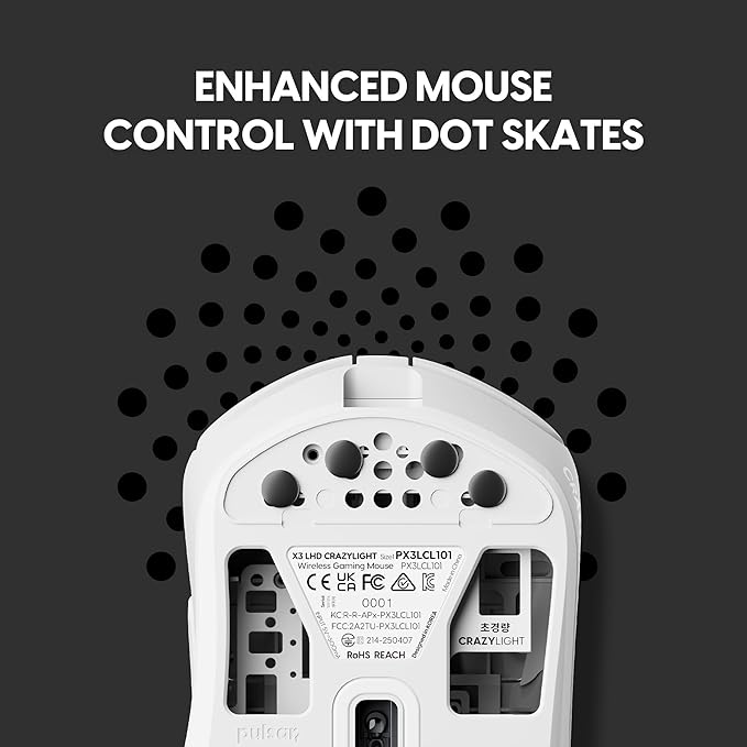 Pulsar Gaming Gears X3 LHD Crazylight Wireless Gaming Mouse, Ultra Lightweight 1.51 oz (43g), Hybrid Ergonomic, Optical Switch, 32000 DPI, 750 IPS, XS-1 Sensor, 8k Compatible (Left-Handed Uyuni White)