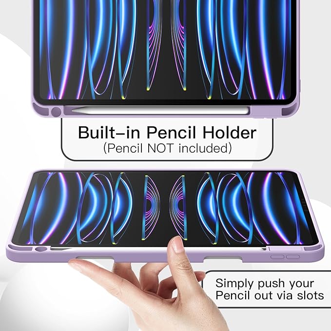 JETech Case for iPad Pro 11 Inch 2022/2021/2020 Model (4th/3rd/2nd Generation), with Pencil Holder, Support 2nd Pencil Charging, Slim Tablet Cover with Soft TPU Back, Auto Wake/Sleep (Light Purple)