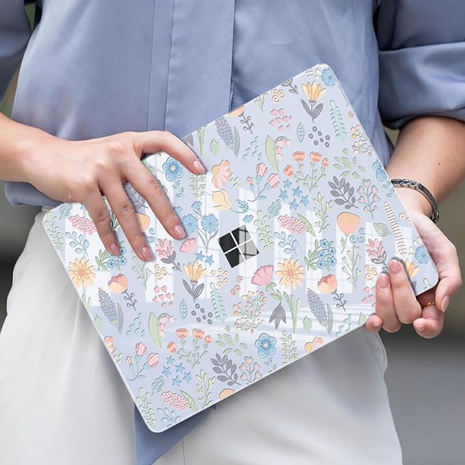 Slim Protective Case for Microsoft Surface Laptop 13 inch Copilot+PC 2025 (Model 2095), Lightweight Anti-Scratch Printed Pattern Plastic Hard Shell Case Cover, Starry Sky Flowers