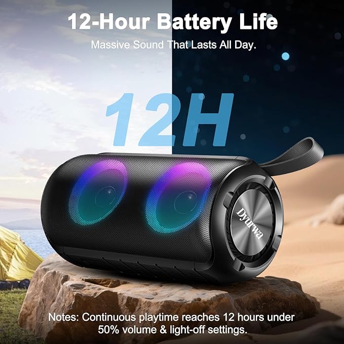 Bluetooth Speaker with 360°HD Stereo Sound, 2026 NEW Portable Wireless Speaker IPX7 Waterproof, HD Call, TWS Pairing, Built-in Mic, RGB Lights, 12H Playtime for Outdoors, Home/Travel/Praty Beach Gift