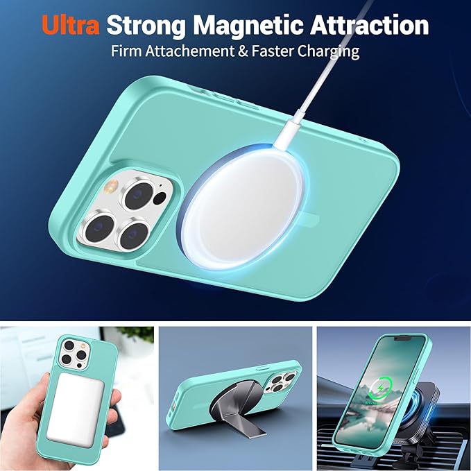 SUPFINE Magnetic for iPhone 13 Pro Max Case (Compatible with MagSafe) (Military Grade Drop Protection) Slim Translucent Matte Shockproof with Anti-Fingerprint Phone Case,Blue Green
