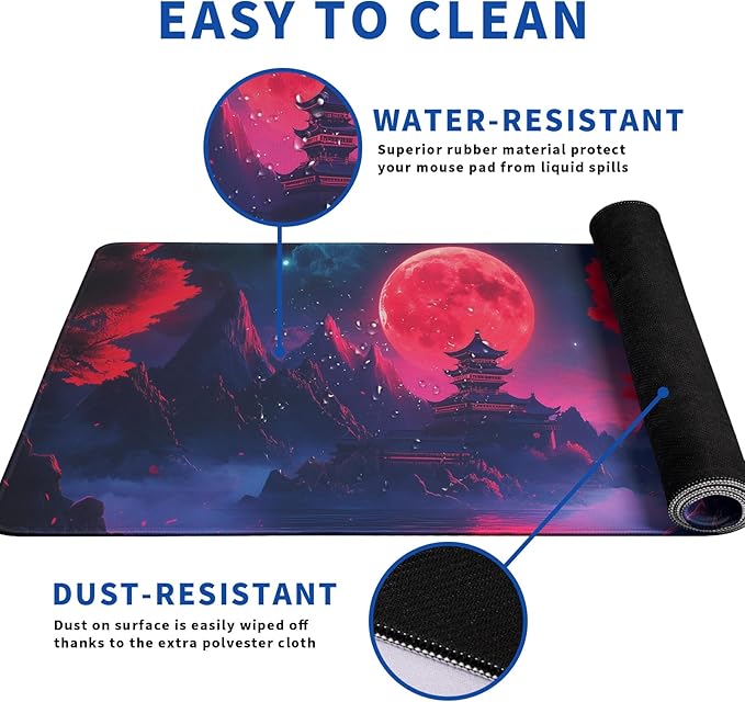 Darkness Red Moon Mouse Pad Abstract Red Mouse Pad 31.5x11.8 Inch Texture Non-Slip Rubber Base Large Mousepad Stitched Edges Keyboard Mouse Mat Desk Pad for Office and Home (Darkness 4)