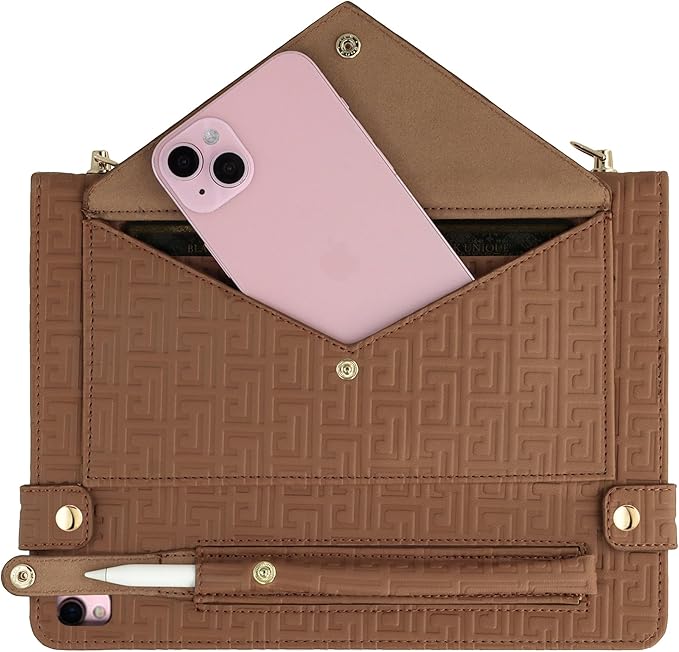 Handbag Case for iPad 9.7 Inch 2018/2017 (6th/5th Gen), iPad Air 2/Pro 9.7 Cover, Techcircle Cute Folio Stand Wallet Case w/Pencil Holder, Card Slots, Hand Strap, Shoulder Strap, Brown
