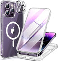 Miracase Magnetic for iPhone 14 Pro Max Case 6.7 inch, (Compatible with MagSafe) Upgrade Full-Body Clear Phone Bumper Case with Built-in 9H Tempered Glass Screen Protector, Magnetic Glitter Clear