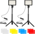 LED Video Light 2-Pack, 5600K Dimmable USB Photo Lights with Mini Tripod and Colored Filters for Photo Studios, Small Angle Shooting, Video Recording, Game Streaming