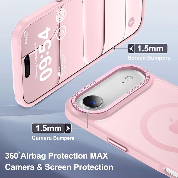 Newfuture Magnetic for iPhone Air Case [Compatible with Magsafe] [Military Grade Drop Protection] Translucent Matte Anti-Scratch Shockproof Protective Phone Cover 6.5 Inch, Tender Pink