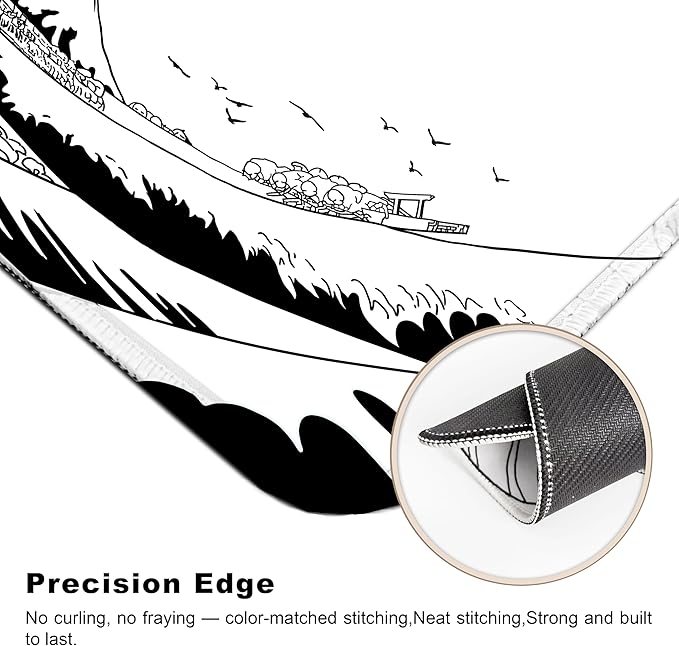 Gaming Mouse Pad for Desk,Large Mousepad Laptop,Black White Japanese Wave Anime Mouse Mat,Long XXL Waterproof Keyboard Pads,Big Non-Slip Computer Mousepads for Game Office Home（31.5 x 11.9 in）