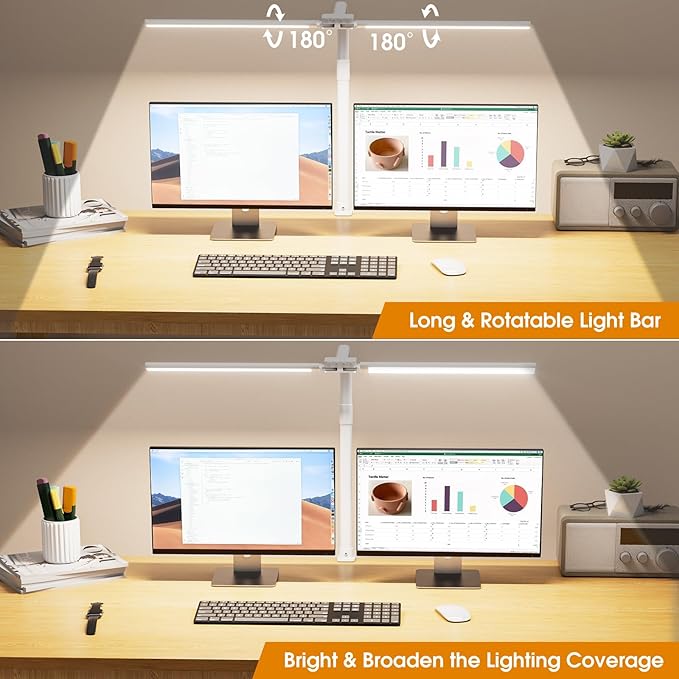 SIBRILLE LED Desk Lamp for Home Office - Dimmable Computer Desk Light with Clamp, Modern Architect Task Lamp with Color Changing, Flexible Desktop Lamp with Gooseneck for Monitor, Double Head, White