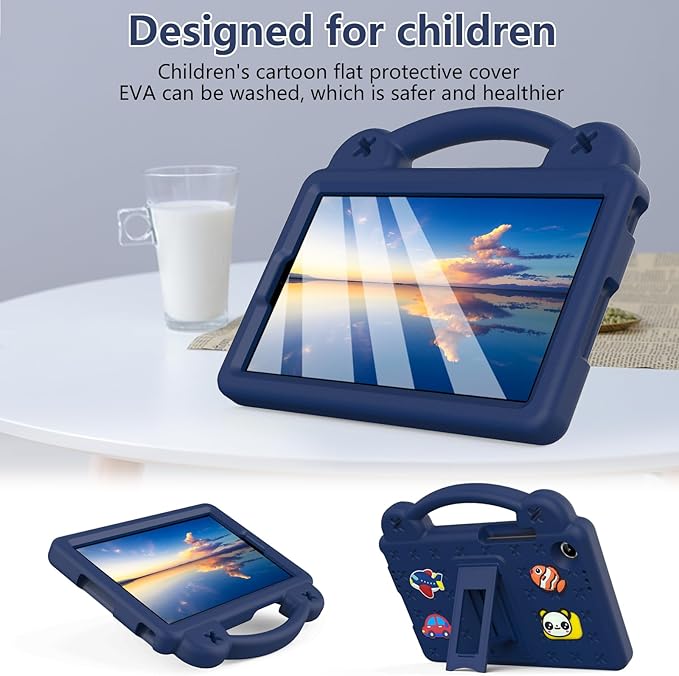 AKABEILA Compatible with Lenovo Tab One 2025 8.7 inch Tablet Case, Kids Friendly Universal Lightweight Shockproof Protective Case with Shoulder Strap & Stand Handle Navy Blue