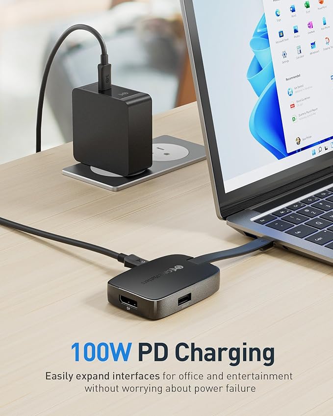 Cable Matters 4K@240Hz USB C Hub DisplayPort 1.4 with 100W Charging, Support 8K@60Hz, HDR(Foldable USB C to DisplayPort Hub) Compatible with Thunderbolt 4, MacBook, XPS, iPad Pro, iPhone 16/15 Pro