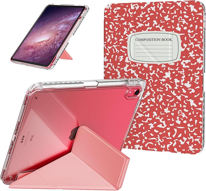 Slim Case for iPad 10th Generation 10.9 2022 & iPad 11th Generation A16 11 Inch 2025, Shockproof Clear Back Cover with Pencil Holder, Origami Trifold Multi-Angle Stand, Composition Book