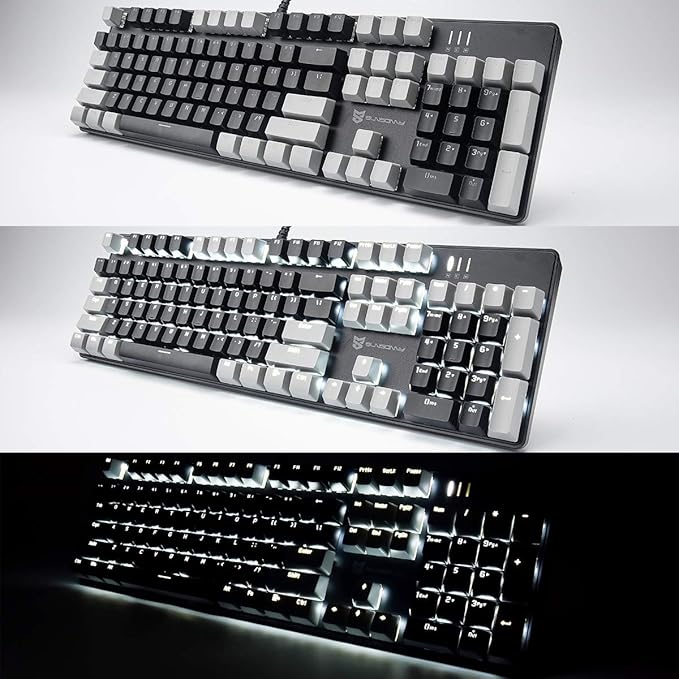 Merdia 104 Keys Full Size Mechanical PC Gaming Keyboard | Hot Swappable LED Backlit Light Up Wired Mechanical Computer Keyboards | Brown Switch US Layout Black & Grey Keycaps Keyboard for Gaming