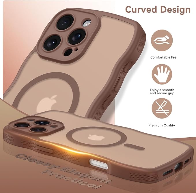 BENTOBEN Magnetic for iPhone 16 Pro Case, Cute Wavy [Full Camera Protection][Compatible with MagSafe] Matte Anti-Slip Bumper Women Girls Boys Protective Cover for 16 Pro 6.3" 2024, Desert Titanium