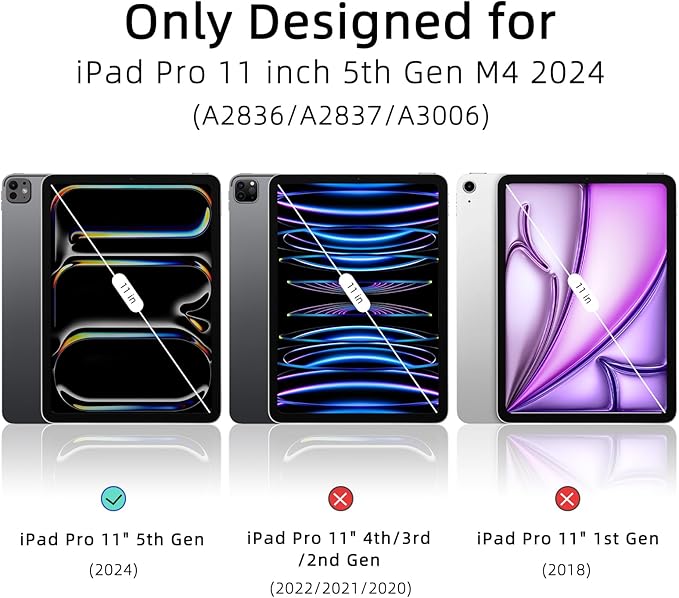 Case for iPad Pro 11 inch M5/M4 (2025/2024, 6th/5th Generation), Removable and Detachable Magnetic Cover with Pencil Holder, Vertical Adjustable Stand, Tri-Fold Multi-Angle, Light Purple