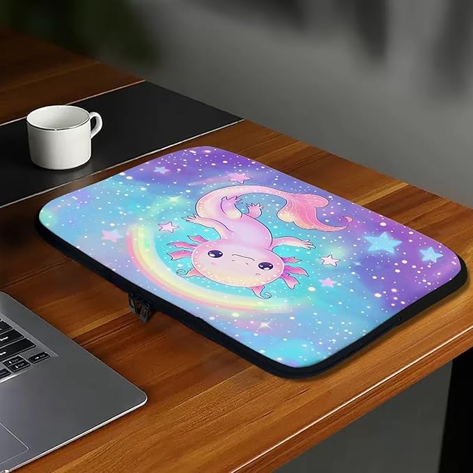 Rainbow Axolotl Computer Sleeve for Women Girls Laptop Sleeve 13 inch Neoprene Laptop Covers with Padded Compartment Lap Top Case Galaxy Computer Carrying Bag Purple