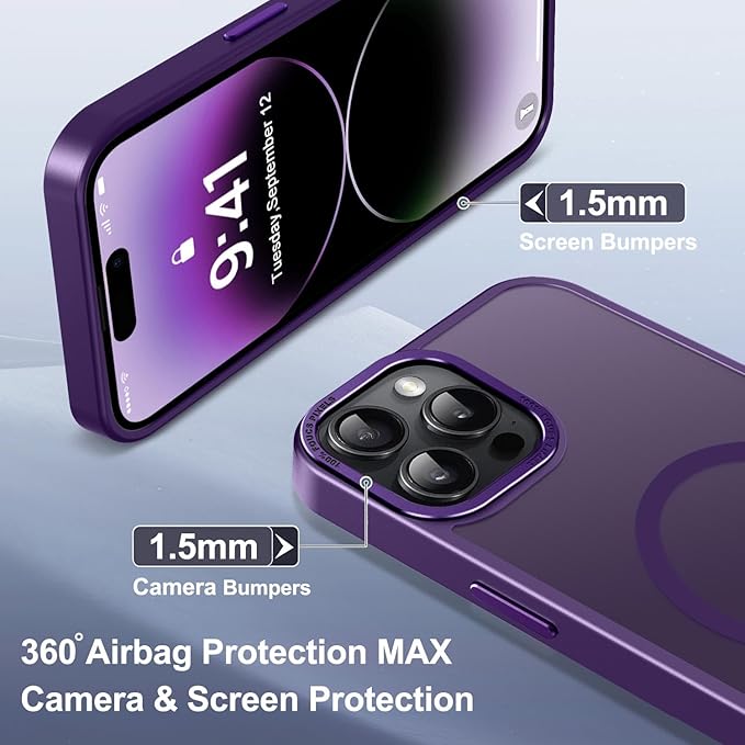Newfuture Designed for iPhone 14 Pro Case with Magnetic [13 FT Military Drop Protection] [Compatible with Magsafe] Slim Translucent Matte Shockproof with Anti-Fingerprint Phone Case, Deep Purple