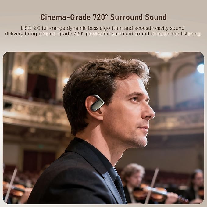Wireless Earbuds, Open-Ear Sports Bluetooth Headphones, Acoustic Chamber Audio, ANC Call Noise Reduction, Smart Digital Display, Physical Buttons, IPX5 Water Resistant, for Cycling Workouts