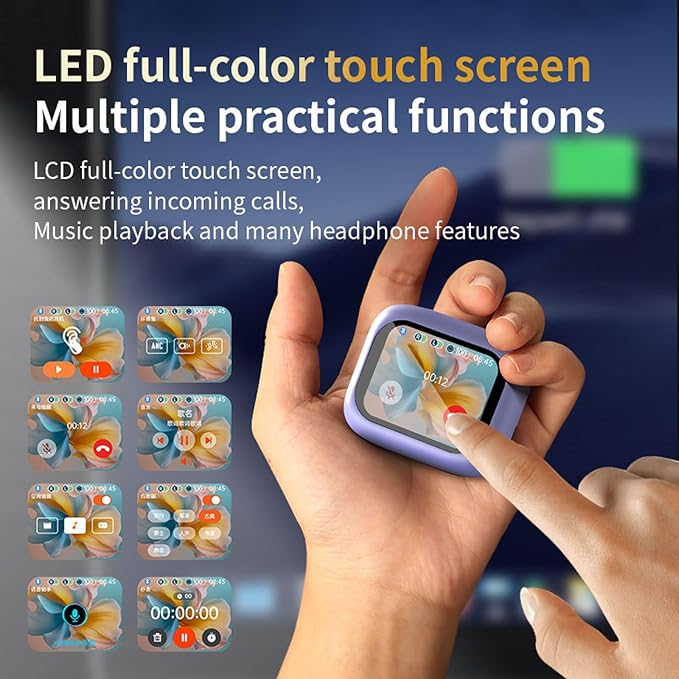 Active Noise Cancelling Touchscreen Earbuds ANC with Smart Touch Screen Case, Blue Tooth Ear Buds With Screen on Case Earphones for iPhone Android Purple TWS True Wireless Bluetooth Earbuds Headphones