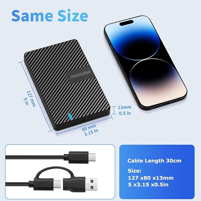 USB-C External Hard Drive Enclosure 2.5'' HDD SSD for sata - WEETOTUNG 6Gbps Tool-Free Case Compatible with UASP Drive - for 7mm 9.5mm Drive with MacBook WD Seagate PlayStation (Case Only)