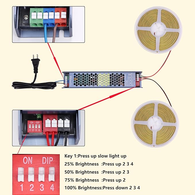 BENLUN 24V COB LED Strip Light Outdoor Waterproof 65.6ft (2 Rolls of 32.8ft), 4000K Natural White 11W/M 312LEDs/M CRI 93 LED Tape Light with Power Supply for Bedroom Courtyard Living Room Ceiling