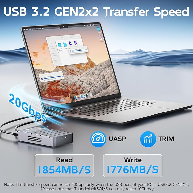 MAIWO RAID NVMe Enclosure USB3.2 GEN2x2 20Gbps, Dual Bay M.2 PCIe NVMe SSD Reader with RAID 0/1/PM/JBOD Cooling Fan, USB-C to C&A Dual Cables, 5V 3A Power Adapter, Aluminum