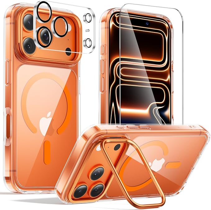 Tigowos Magnetic for iPhone 17 Pro Case Fits MagSafe Camera Len Protector*1 16FT Drop Resistant Matte Skin Feeling Back Cover Shockproof Slim Fit for iPhone 17 Pro Phone Case 6.3 inch,Orange