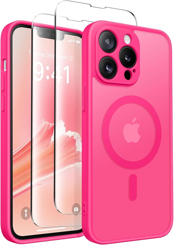 CAPRARO CAPRRO Magnetic for iPhone 13 Pro Max Case, [Compatible with MagSafe] [Full Camera Protection] Shockproof Protective Slim Translucent Matte Phone Case for iPhone 13 Pro Max 6.7'', Hot Pink