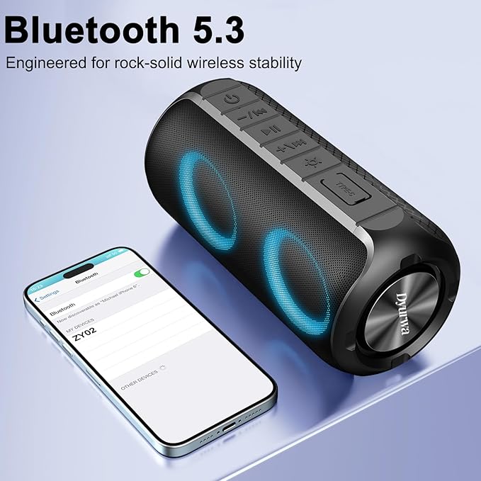 Bluetooth Speaker with 360°HD Stereo Sound, BT5.3, Built-in Mic, RGB Lights, 2025 NEW Portable Wireless Speaker IPX7 Waterproof, Dustproof, 12H Playtime for Outdoors, Home/Travel/Praty Beach Black