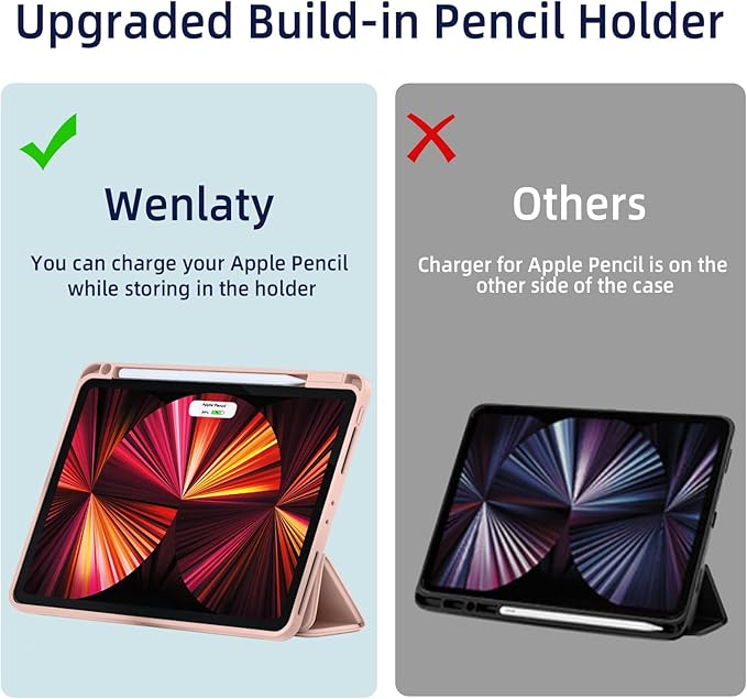 Wenlaty Compatible with iPad Pro 11 Inch Case 4th/3rd/2nd Generation with Pencil Holder, for iPad 11 Pro Case 2022/2021/2020, Slim Protective Cover with Soft TPU Back, Auto Wake/Sleep, Rose Pink