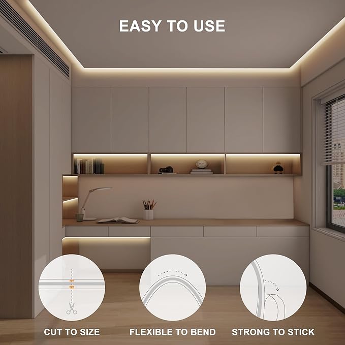 32.8ft COB Led Strip Light with Remote, 3000K Ra93+ Dimmable Bright Warm White Led COB Strip Light, White Continuous Led Strip Light for Mirror, Stair, Cabinet, Room