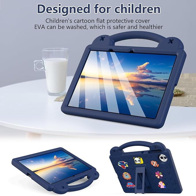 AKABEILA Compatible with Honor Pad 10 2025 12.1 inch Tablet Case, Kids Friendly Universal Lightweight Shockproof Protective Case with Shoulder Strap & Stand Handle Navy Blue