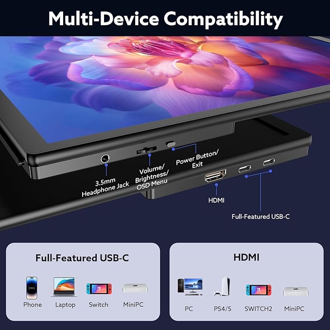 23.8'' Portable Monitor 4K UHD 60Hz 120% sRGB, VESA USB-C HDMI Laptop Screen Extender, Built-in Stand Speakers for Laptop PC Mac Phone PS4/5 Xbox Switch