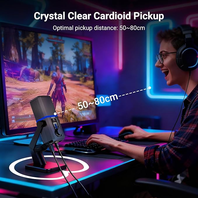 NEEWER UM02 RGB USB Microphone for Gaming Streaming Podcast, Cardioid Condenser Noise Cancellation Desk Mic for Headphone Monitoring Compatible with iPhone iPad Mac PC Android PS5/PS4 Pro/PS4
