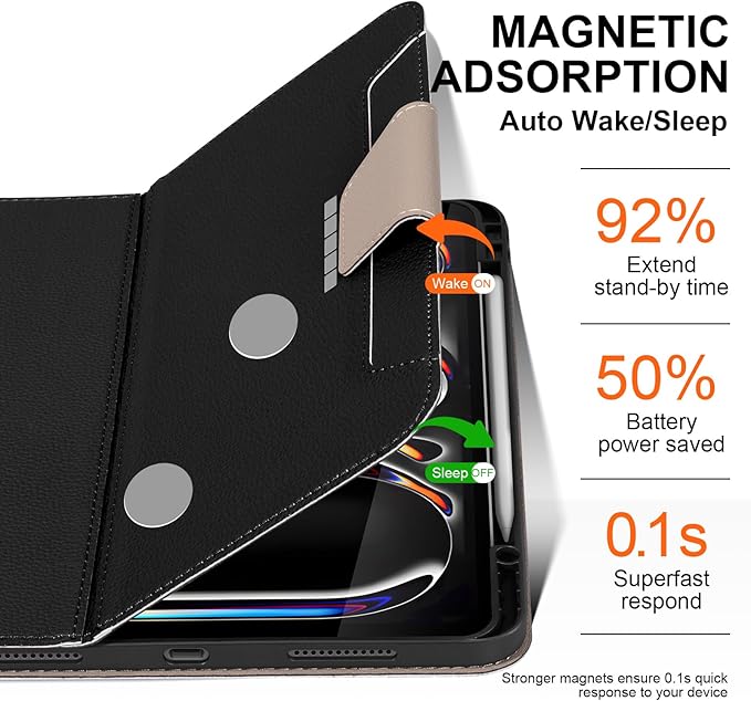 for iPad Pro 13 inch Case (M4) 2024 Release, Premium Leather Folio Cover with Auto Wake/Sleep, Apple Pencil Holder, Multi-Angle Stand & Secure Buckle Closure - Black