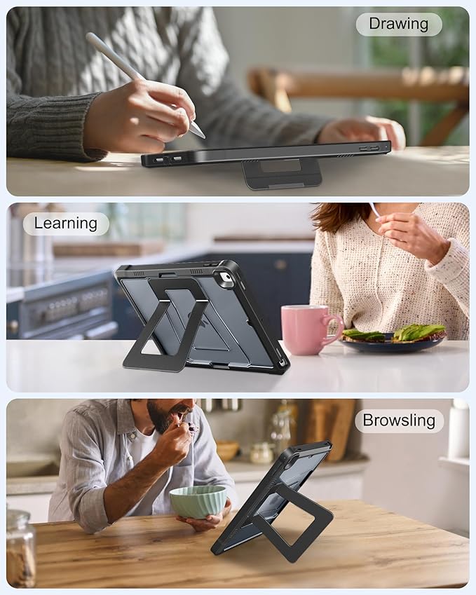 DTTO Case for iPad 6th/5th Generation 9.7 Inch 2018/2017, Adjust Kickstand Freely, Built-in Screen Protector, Frosted Full-Body Shockproof Protective Cover for iPad Air 2 / Pro 9.7, Black