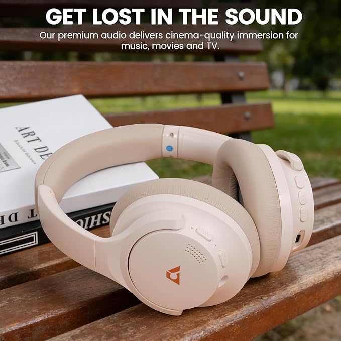 1Mii Y8+ Hybrid Active Noise Cancelling Headphones, 100H Playtime, Bluetooth 6.0 Over Ear LDAC Wireless Hi-Res Audio & Deep Bass, Comfortable for Travel Airplane Home Office, Custom EQ via App, Beige